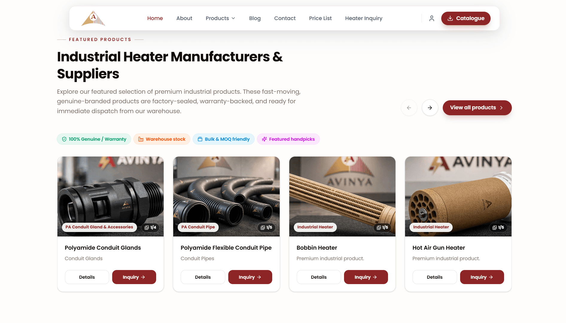 Avinya Electricals — live website screenshot